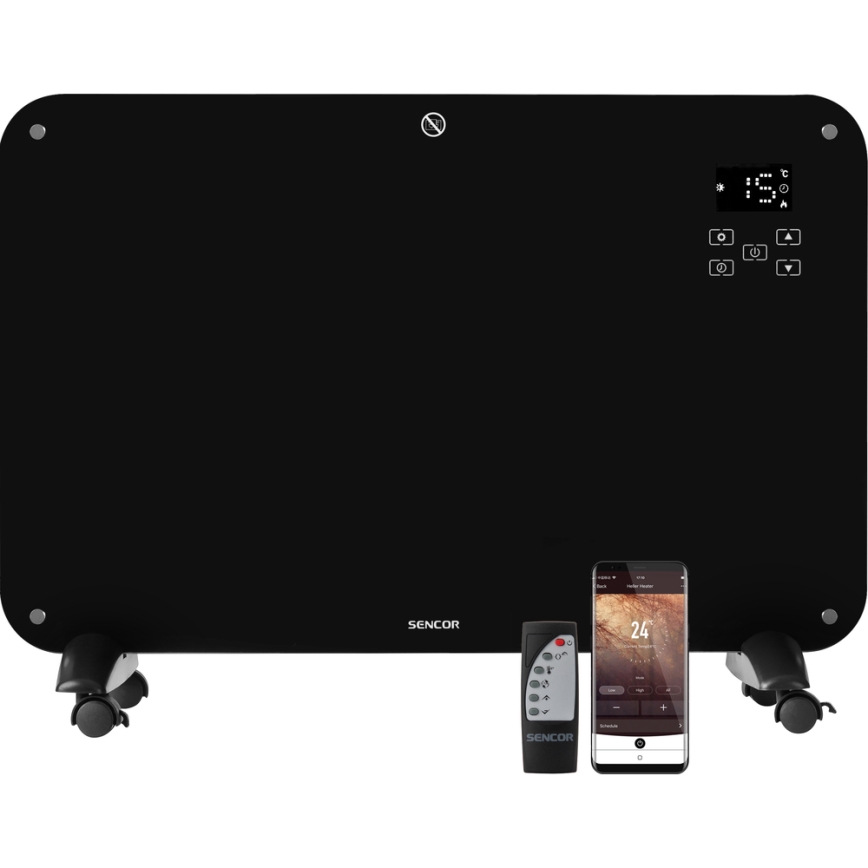Sencor - Konvekcijas sildītājs ar LCD ekrānu 750W/1500W/230V Wi-Fi Tuya IP24 melns + tālvadības pults