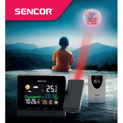 Sencor - Meteostacija ar krāsa LCD display, modinātāja pulkstenis un projektors 2xAA + 2xAAA