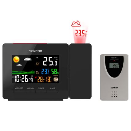 Sencor - Meteostacija ar krāsa LCD display, modinātāja pulkstenis un projektors 2xAA + 2xAAA