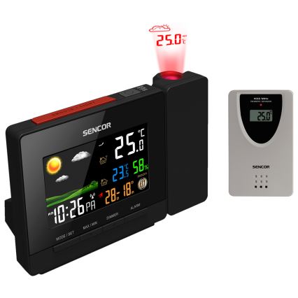 Sencor - Meteostacija ar krāsa LCD display, modinātāja pulkstenis un projektors 2xAA + 2xAAA