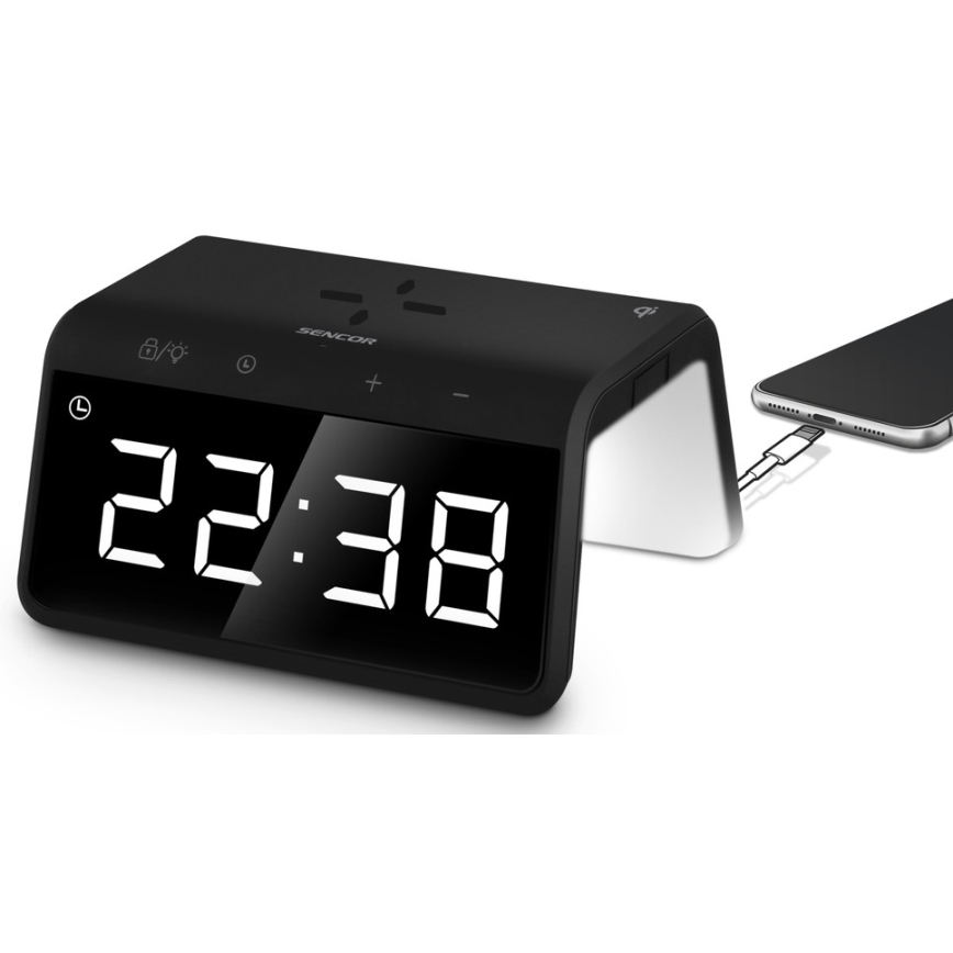 Sencor - LED RGB Modinātāja pulkstenis ar bezvadu lādētāju 10W/1xCR2032