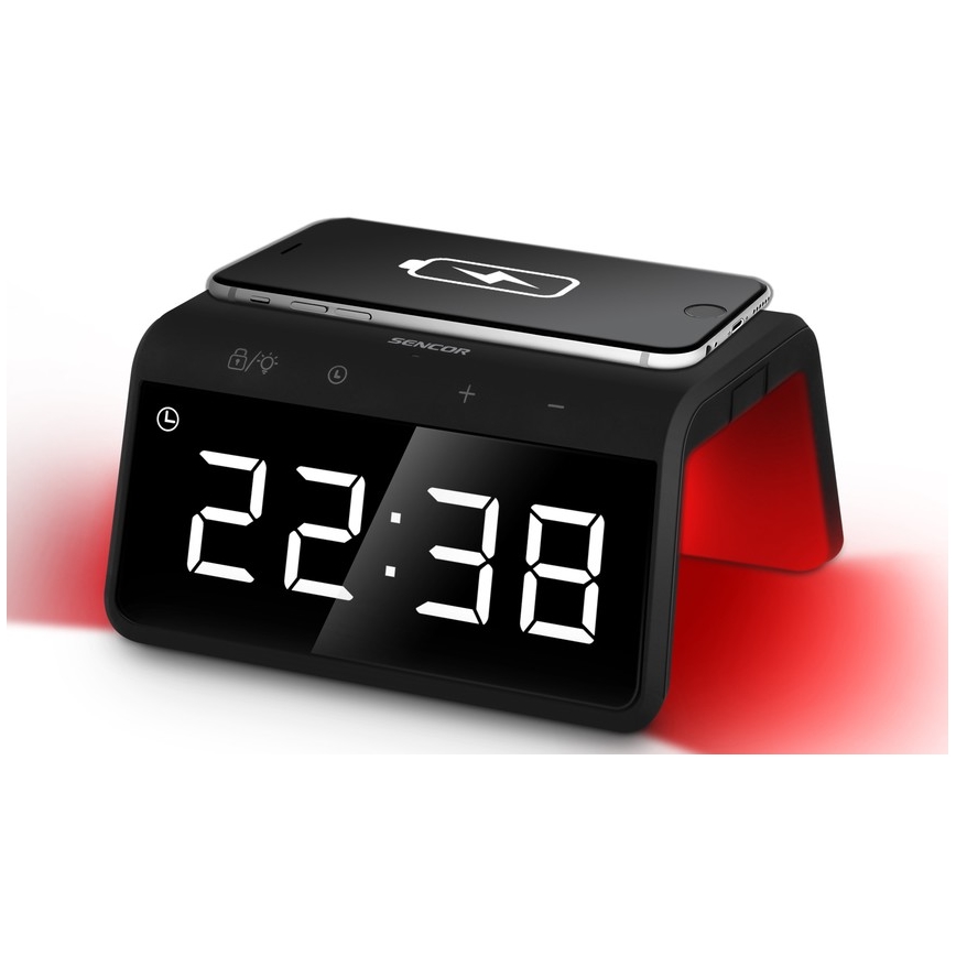 Sencor - LED RGB Modinātāja pulkstenis ar bezvadu lādētāju 10W/1xCR2032