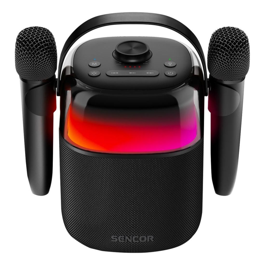Sencor - LED RGB Skaļrunis ar bezvadu mikrofoniem 35W 8000 mAh + 2x 1800 mAh IPX5 melna