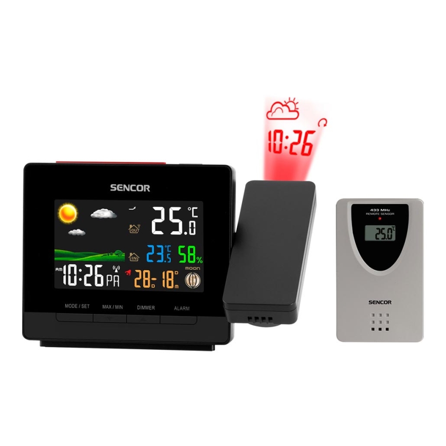 Sencor - Meteostacija ar krāsa LCD display, modinātāja pulkstenis un projektors 2xAA + 2xAAA