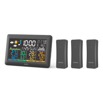 Sencor - Meteostacija ar krāsainu LCD displeju + 3 sensori 3xAA + 6xAA melna