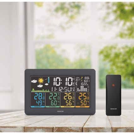 Sencor - Meteostacija ar krāsainu LCD displeju + 3 sensori 3xAA + 6xAA melna