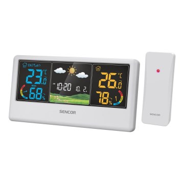 Sencor - Meteostacija ar krāsainu LCD displeju 3xAAA + 2xAA balta