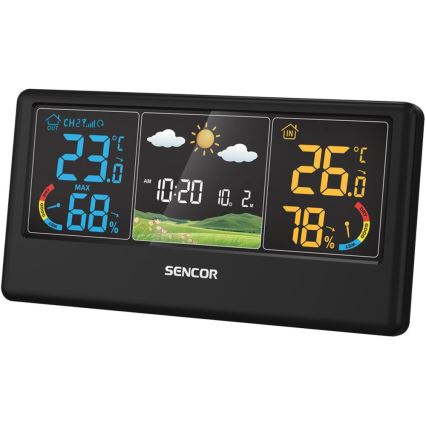 Sencor - Meteostacija ar krāsainu LCD displeju 3xAAA + 2xAA melna