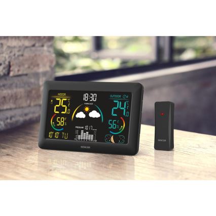 Sencor - Meteostacija ar krāsainu LCD displeju un modinātāja pulkstenis 3xAA
