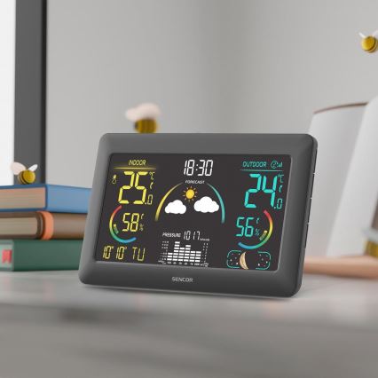 Sencor - Meteostacija ar krāsainu LCD displeju un modinātāja pulkstenis 3xAA