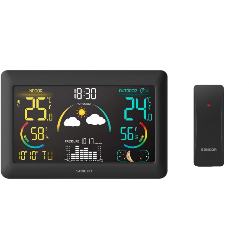 Sencor - Meteostacija ar krāsainu LCD displeju un modinātāja pulkstenis 3xAA