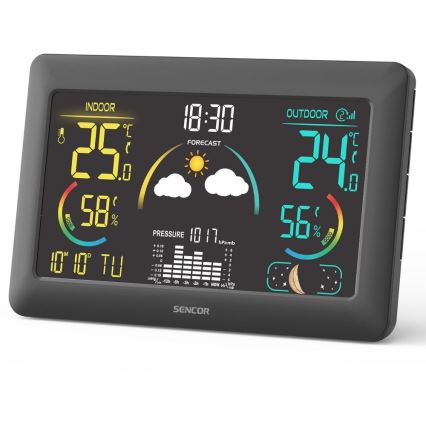 Sencor - Meteostacija ar krāsainu LCD displeju un modinātāja pulkstenis 3xAA