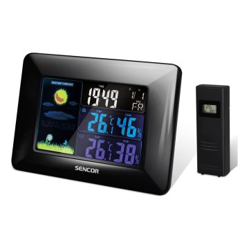 Sencor - Meteostacija ar krāsainu LCD displeju un modinātāja pulkstenis 3xAAA melna
