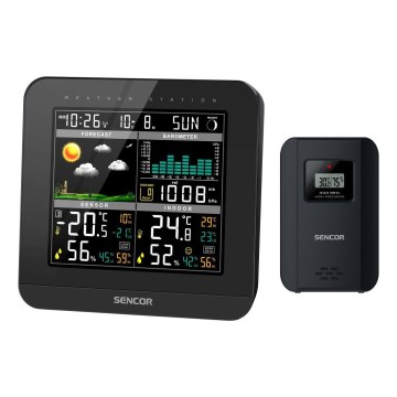 Sencor - Meteostacija ar krāsainu LCD displeju un modinātāja pulkstenis 3xAAA melna