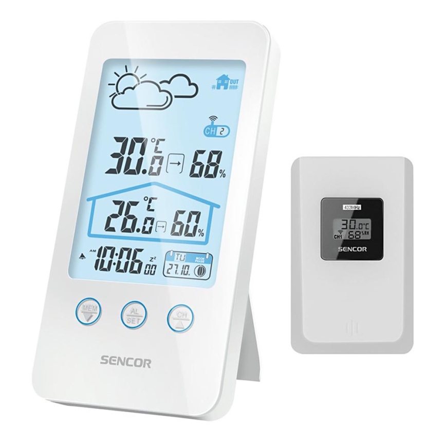Sencor - Meteostacija ar LCD ekrānu 2xAAA + 2xAAA balta