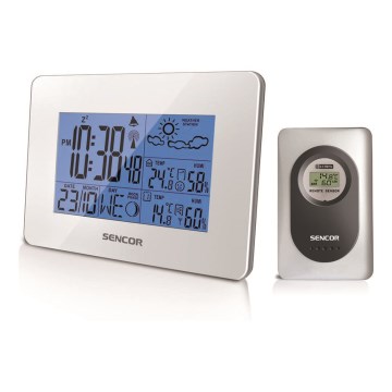 Sencor - Meteostacija ar LCD ekrānu un modinātāja pulkstenis 3xAA + 2xAAA balta