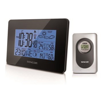 Sencor - Meteostacija ar LCD ekrānu un modinātāja pulkstenis 3xAA + 2xAAA melna