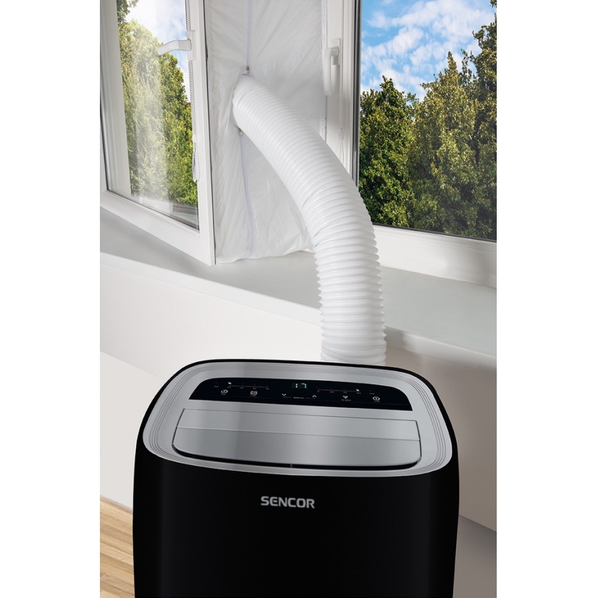 Sencor - Mobilais gaisa kondicionieris ar LED ekrānu 3in1 1000W/230V 9000 BTU melns + tālvadības pults