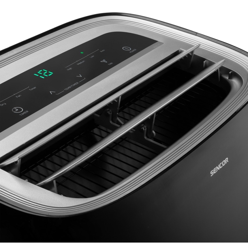 Sencor - Mobilais gaisa kondicionieris ar LED ekrānu 3in1 1000W/230V 9000 BTU melns + tālvadības pults