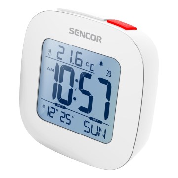 Sencor - Modinātājs ar LCD ekrānu un termometru 2xAAA balts