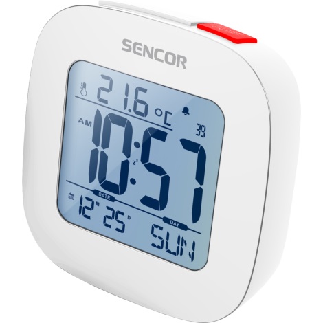 Sencor - Modinātājs ar LCD ekrānu un termometru 2xAAA balts