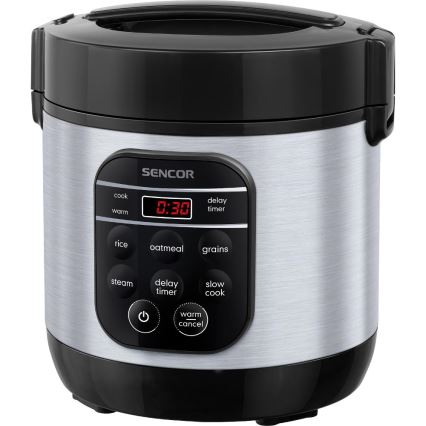 Sencor - Multifunkcionāls rīsu vārītājs 350W/230V 0,6 l nerūsējošā tērauda/melns