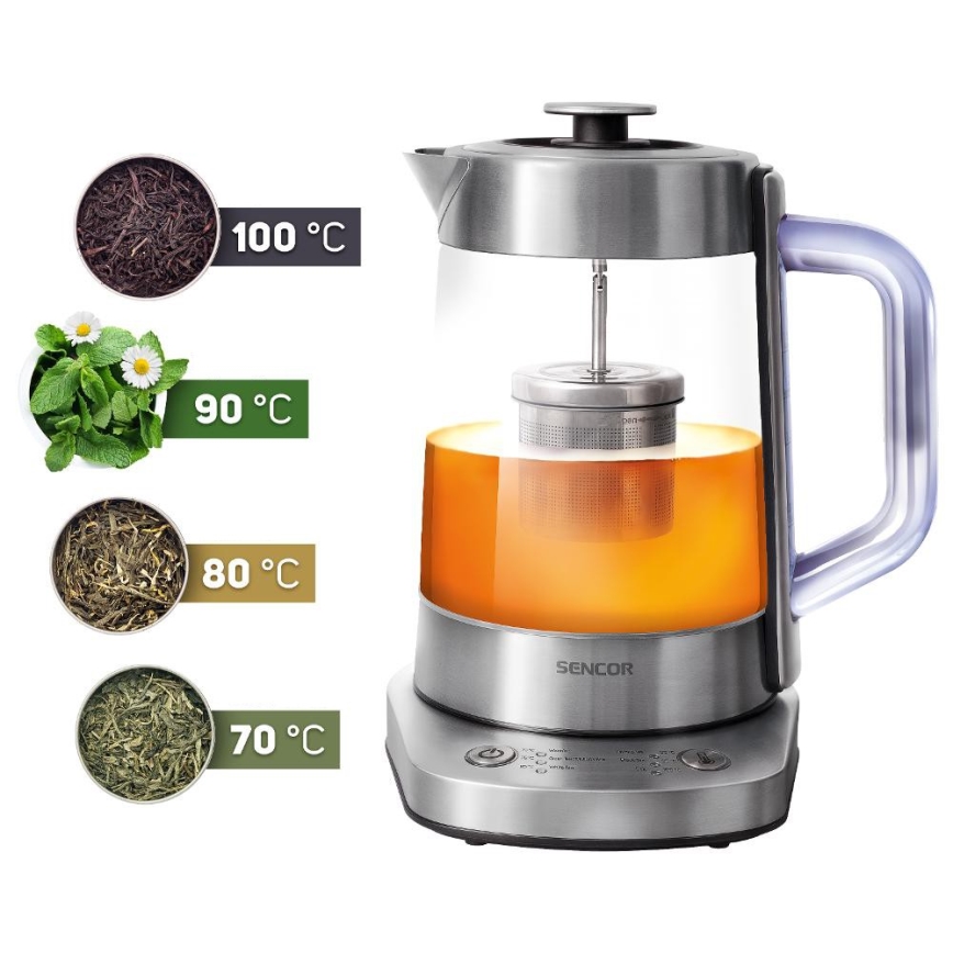 Sencor - Nerūsējošā tērauda ātrā elektriskā tējkanna ar temperatūras regulāciju 1,5 l 1500W/230V