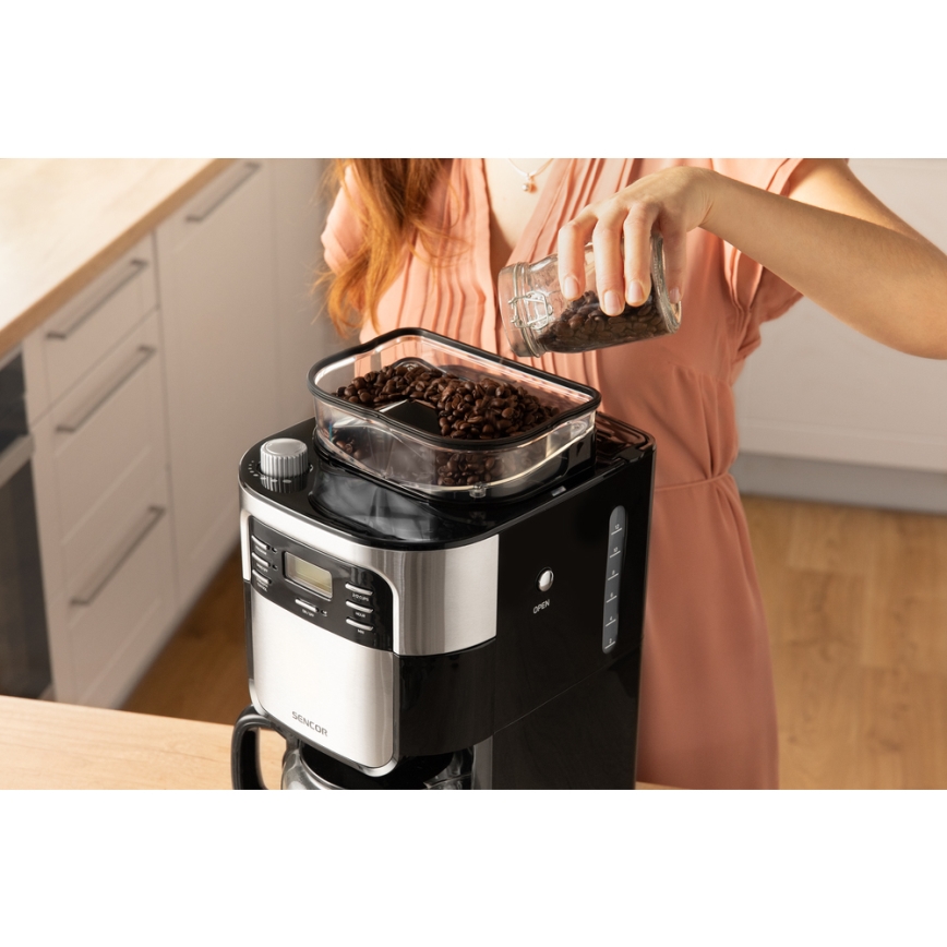 Sencor - Pilienveida kafijas automāts 1,5 l ar LCD ekrānu 900W/230V