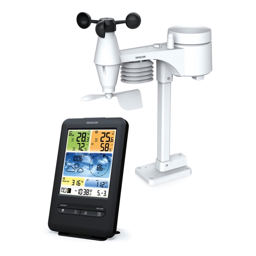 Sencor - Profesionāla meteoroloģiskā stacija ar krāsainu LCD ekrānu 1xCR2032 + 3xAA Wi-Fi