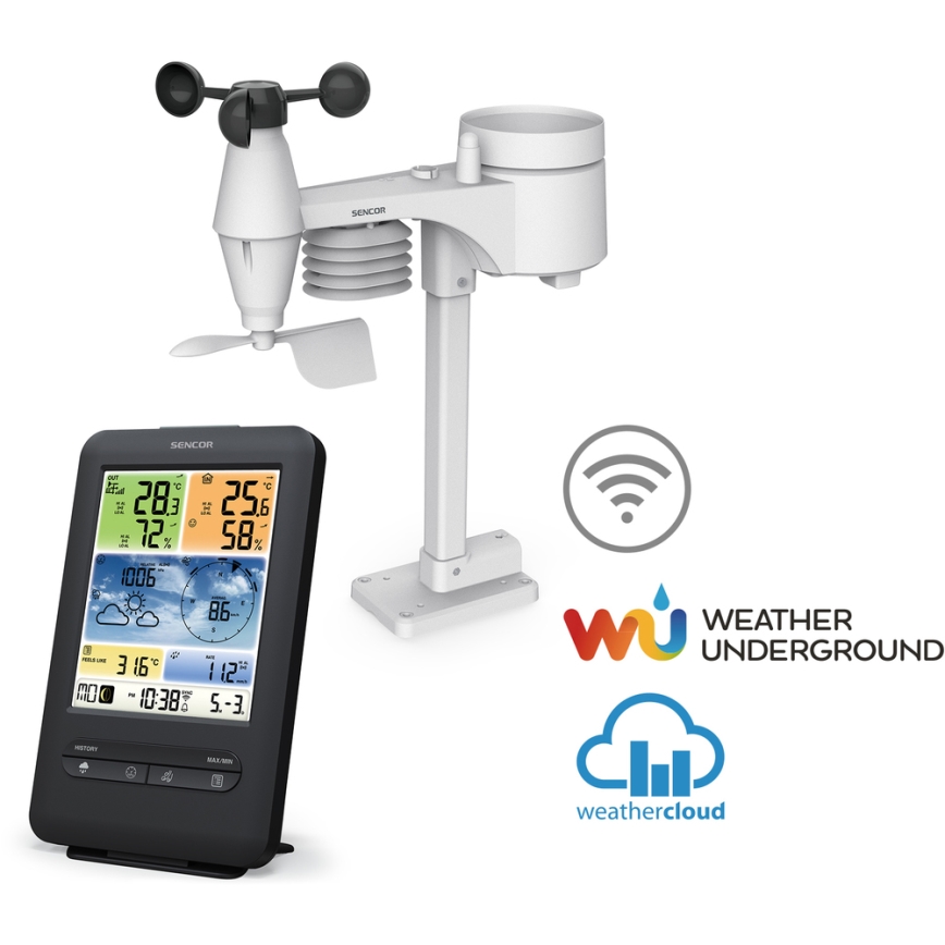 Sencor - Profesionāla meteoroloģiskā stacija ar krāsainu LCD ekrānu 1xCR2032 + 3xAA Wi-Fi