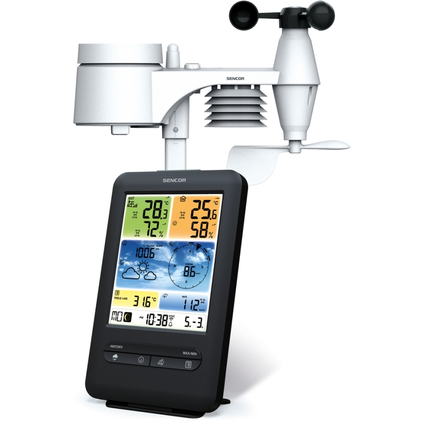 Sencor - Profesionāla meteoroloģiskā stacija ar krāsainu LCD ekrānu 1xCR2032 + 3xAA Wi-Fi
