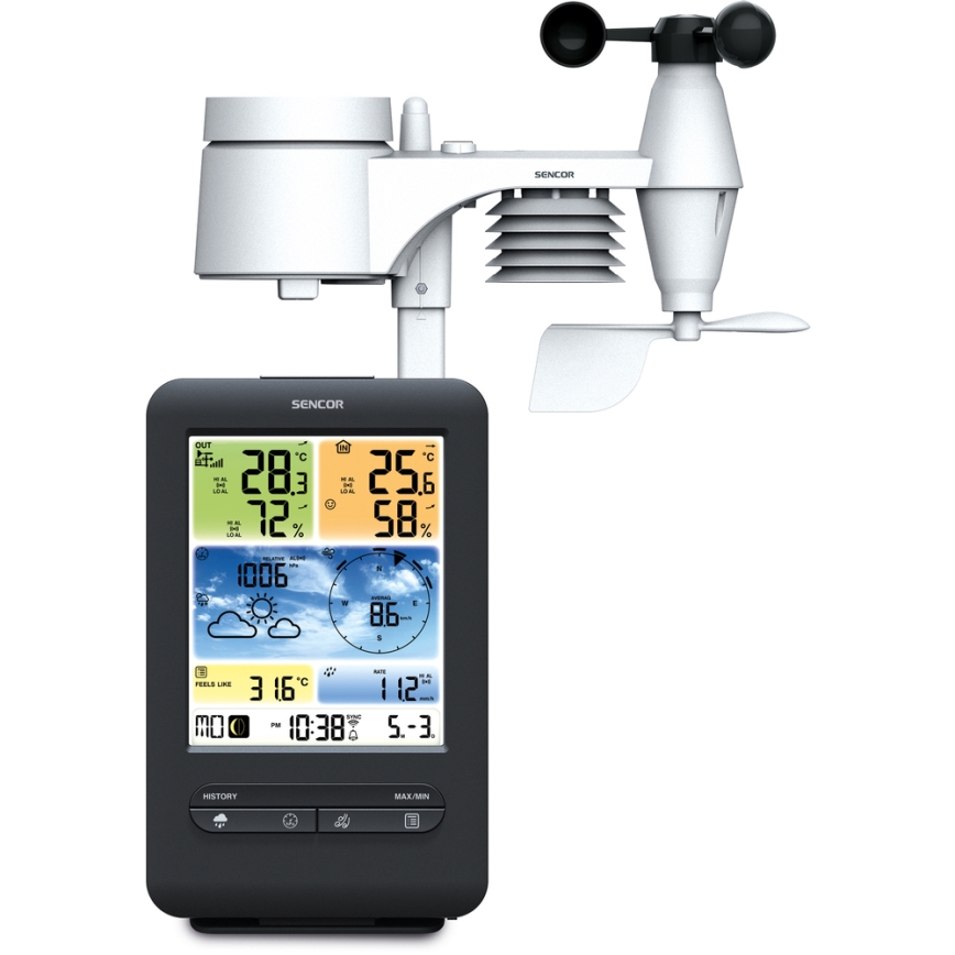 Sencor - Profesionāla meteoroloģiskā stacija ar krāsainu LCD ekrānu 1xCR2032 + 3xAA Wi-Fi