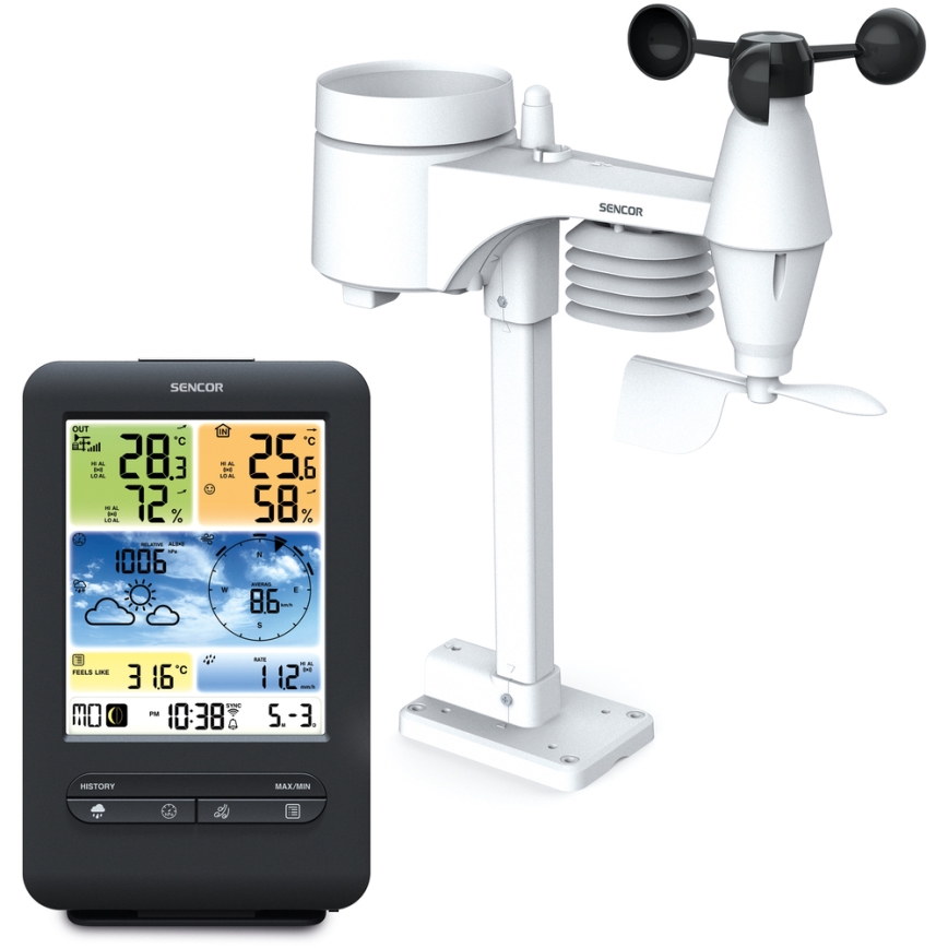 Sencor - Profesionāla meteoroloģiskā stacija ar krāsainu LCD ekrānu 1xCR2032 + 3xAA Wi-Fi