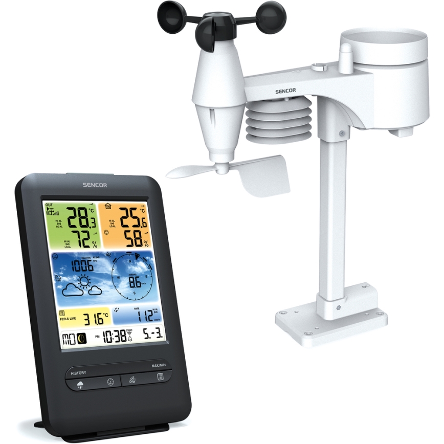 Sencor - Profesionāla meteoroloģiskā stacija ar krāsainu LCD ekrānu 1xCR2032 + 3xAA Wi-Fi