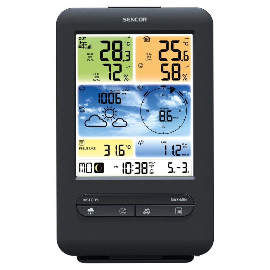 Sencor - Profesionāla meteoroloģiskā stacija ar krāsainu LCD ekrānu 1xCR2032 + 3xAA Wi-Fi
