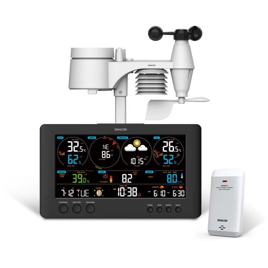 Sencor - Profesionāla meteoroloģiskā stacija ar krāsainu LCD ekrānu 1xCR2032 Wi-Fi