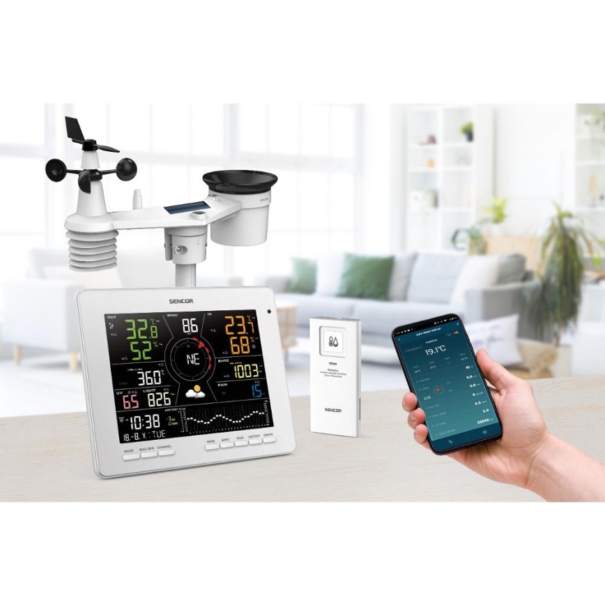 Sencor - Profesionāla meteoroloģiskā stacija ar krāsainu LCD ekrānu 1xCR2032 Wi-Fi Tuya