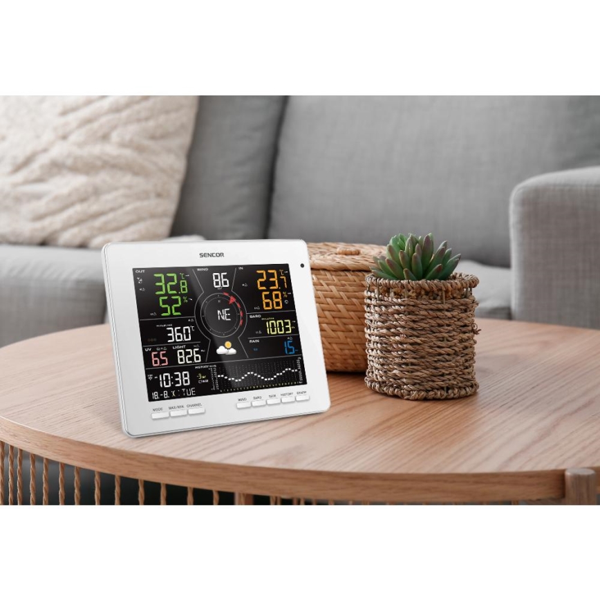 Sencor - Profesionāla meteoroloģiskā stacija ar krāsainu LCD ekrānu 1xCR2032 Wi-Fi Tuya
