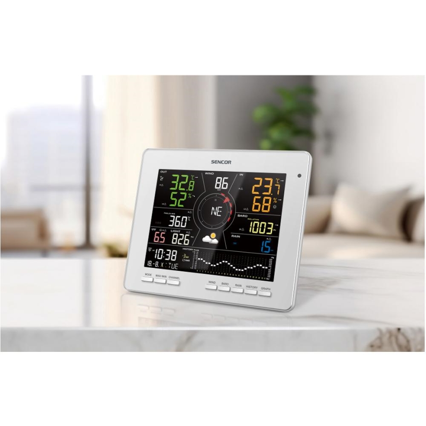 Sencor - Profesionāla meteoroloģiskā stacija ar krāsainu LCD ekrānu 1xCR2032 Wi-Fi Tuya