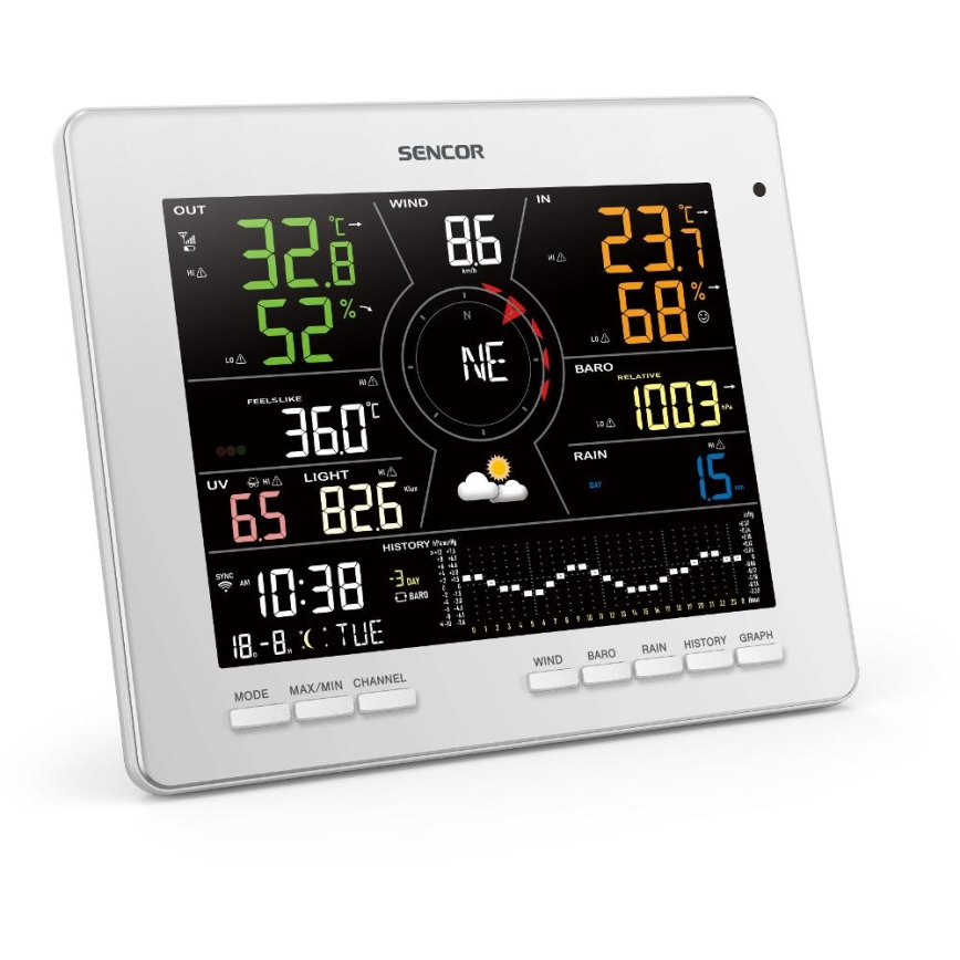 Sencor - Profesionāla meteoroloģiskā stacija ar krāsainu LCD ekrānu 1xCR2032 Wi-Fi Tuya