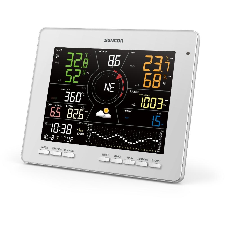 Sencor - Profesionāla meteoroloģiskā stacija ar krāsainu LCD ekrānu 1xCR2032 Wi-Fi Tuya