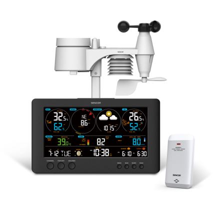 Sencor - Profesionāla meteoroloģiskā stacija ar krāsainu LCD ekrānu 5V/1xCR2032 + 3xAA Wi-Fi