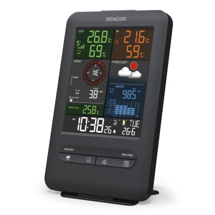 Sencor - Profesionāla meteoroloģiskā stacija ar LCD ekrānu un modinātāja pulkstenis 1xCR2032 + 3xAA