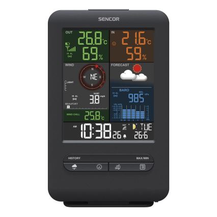 Sencor - Profesionāla meteoroloģiskā stacija ar LCD ekrānu un modinātāja pulkstenis 1xCR2032 + 3xAA