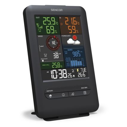 Sencor - Profesionāla meteoroloģiskā stacija ar LCD ekrānu un modinātāja pulkstenis 1xCR2032 + 3xAA