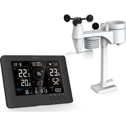Sencor - Profesionāla meteoroloģiskā stacija ar krāsainu LCD ekrānu un modinātāja pulkstenis 5V/1xCR2032 + 3xAA