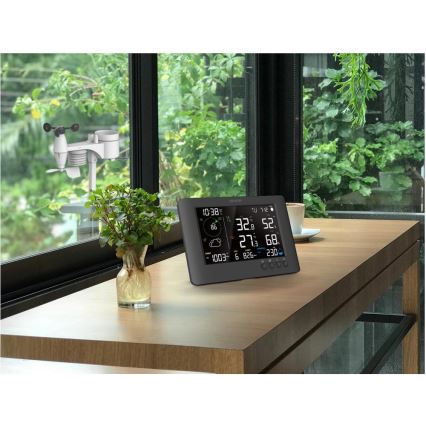 Sencor - Profesionāla meteoroloģiskā stacija ar krāsainu LCD ekrānu un modinātāja pulkstenis 5V/1xCR2032 + 3xAA Wi-Fi