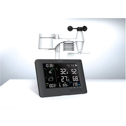 Sencor - Profesionāla meteoroloģiskā stacija ar krāsainu LCD ekrānu un modinātāja pulkstenis 5V/1xCR2032 + 3xAA Wi-Fi