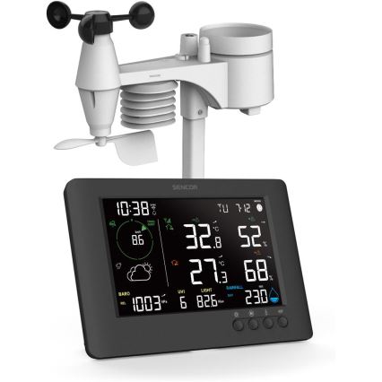 Sencor - Profesionāla meteoroloģiskā stacija ar krāsainu LCD ekrānu un modinātāja pulkstenis 5V/1xCR2032 + 3xAA Wi-Fi