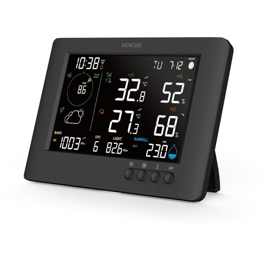Sencor - Profesionāla meteoroloģiskā stacija ar krāsainu LCD ekrānu un modinātāja pulkstenis 5V/1xCR2032 + 3xAA Wi-Fi